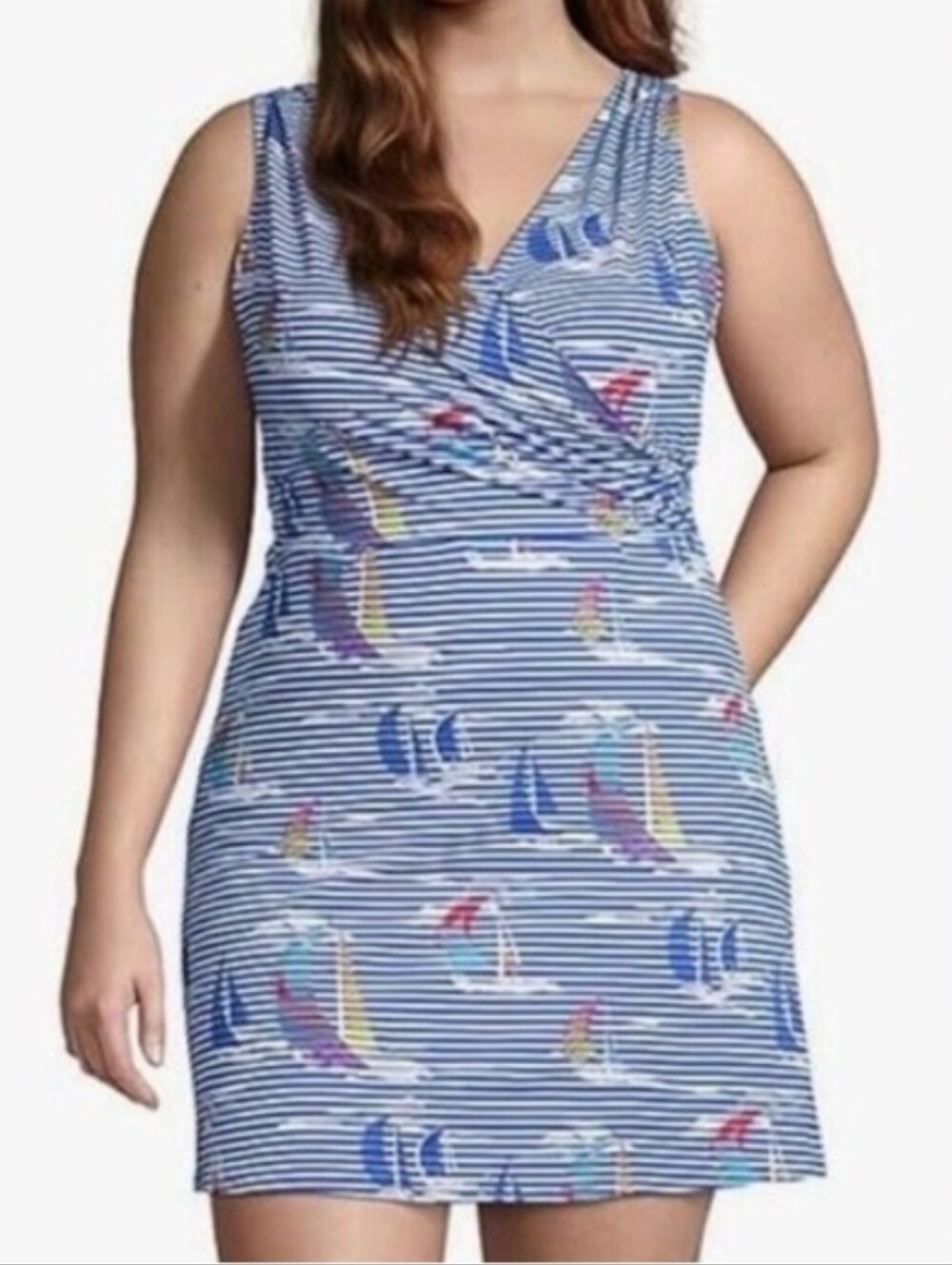 Lands End Swim Dress Size 18W Nautical Sailboat Print Bathing Suit